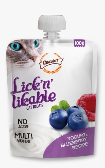 Sniff & Licks Gnawlers Lickable Yogurt & Blueberry Wet Creamy Cat Treats With Assorted Flavours For Adult & Senior Cats, Healthy Cat Treat